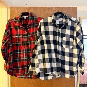 2 Women’s Large Flannel Button Down Shirts- Red & Black and Black & White